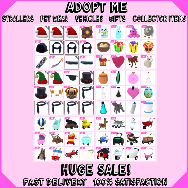 Adopt Me Lot | Strollers | Pet Wear | Food | Gifts | Collector Items | Huge Sale
