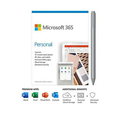 Microsoft 365 Personal 1 Yr Subscription - 1 User W/ Platinum Surface Pen